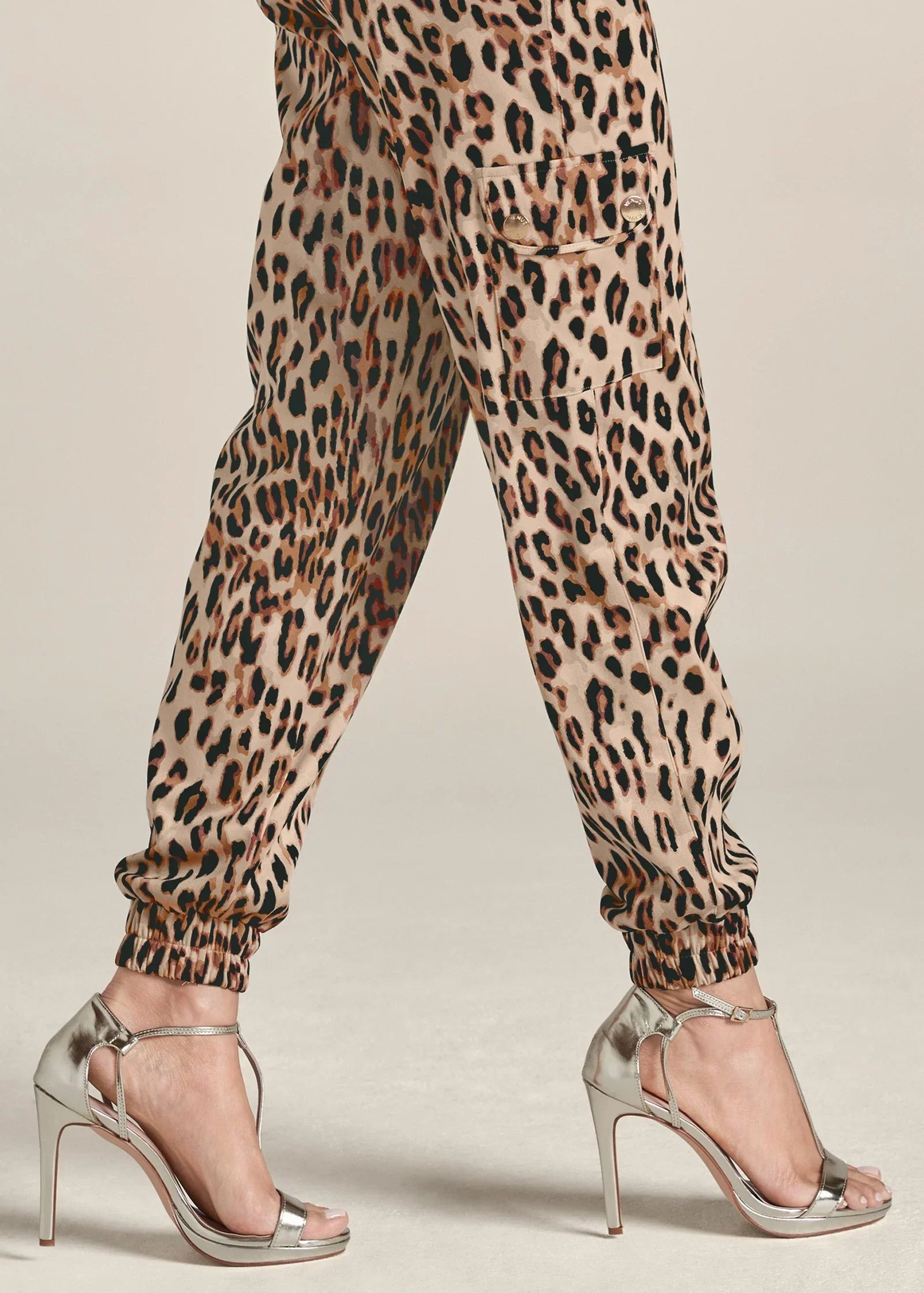 Faux Suede Leopard Print Cargo Pants Brown Multi