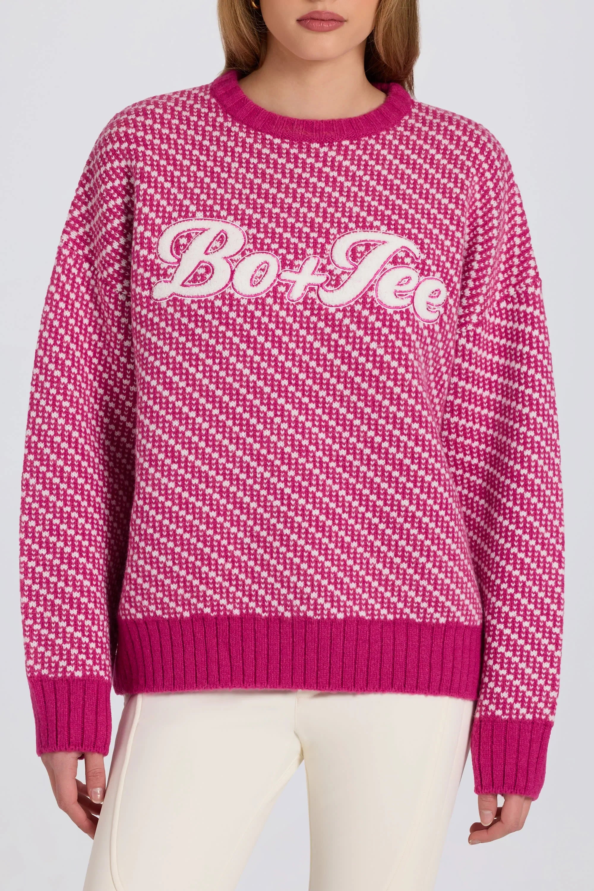 Knit Logo Oversized Jumper in Magenta Pink
