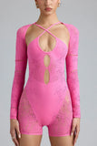 Embellished Cut Out Unitard in Bubblegum Pink