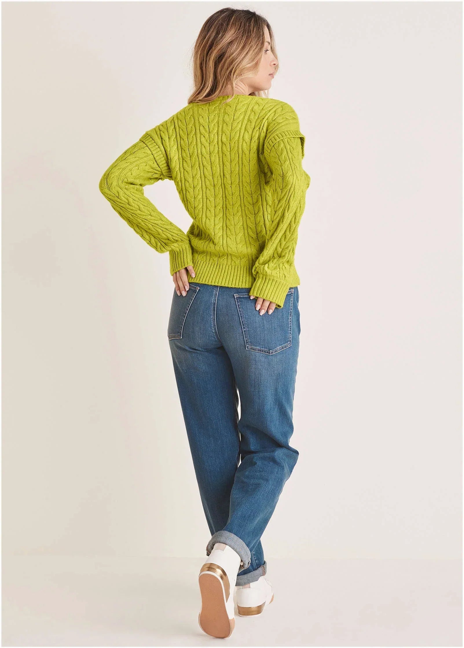 Cable Knit Cut Out Sweater Lentil Sprout
