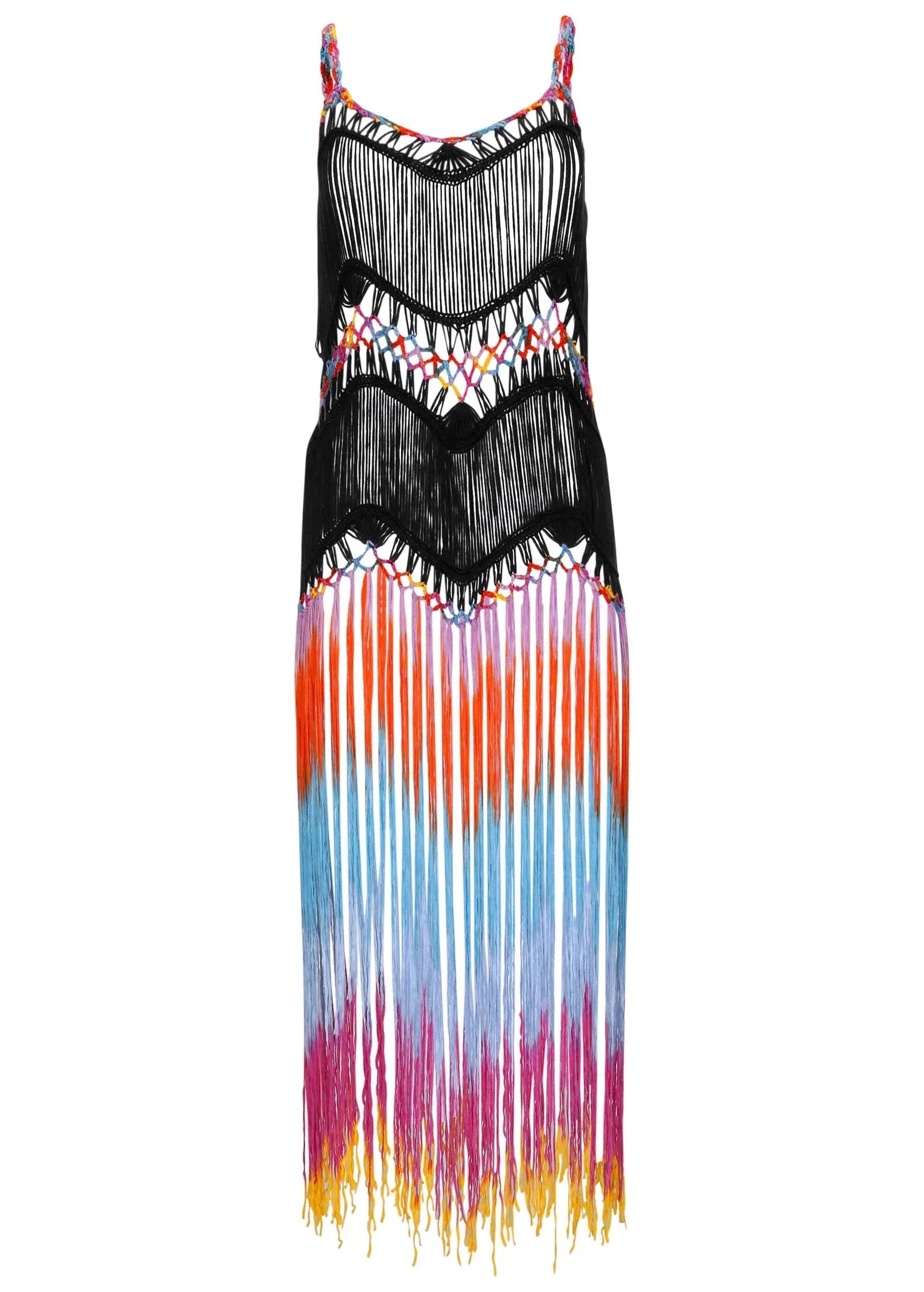 Maxi Crochet Cover Up Dress Black Multi