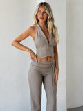 FEDRA VEST TAN PINSTRIPE