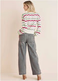 Stripe Pointelle Cardigan Grey Multi