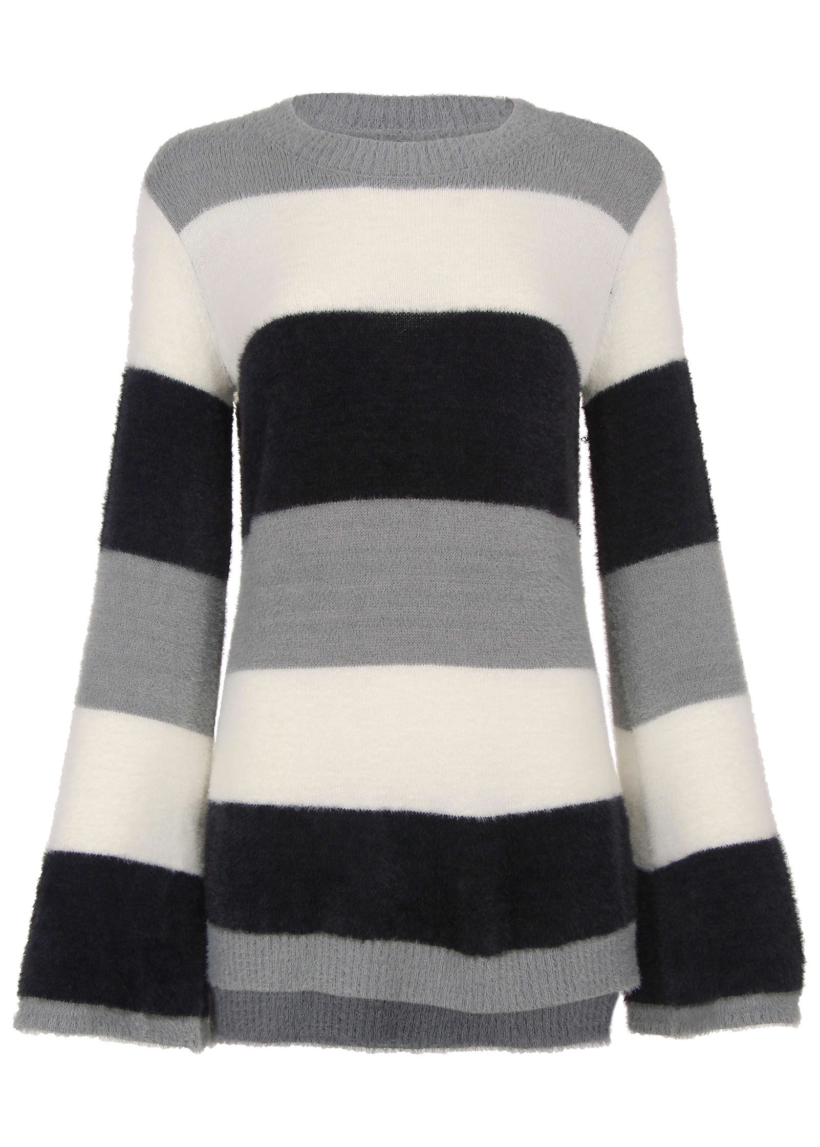 Eyelash Striped Sweater Black White