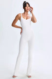 Modal Plunge Open Back Flared Jumpsuit in White