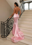 Touch of Glamour Satin Gown with Side Slit Pink