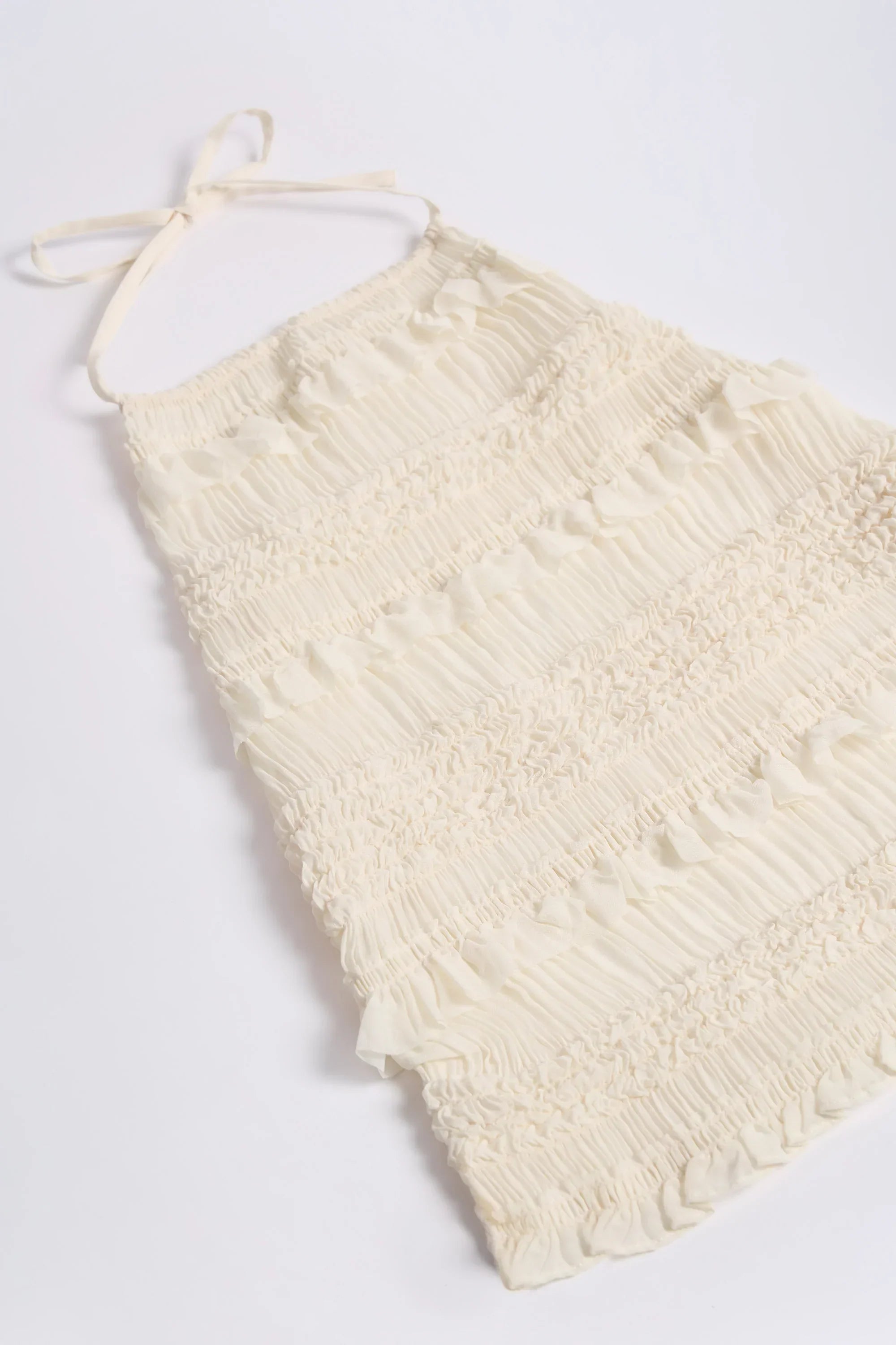 Ruffled High Neck Backless Top in Ivory