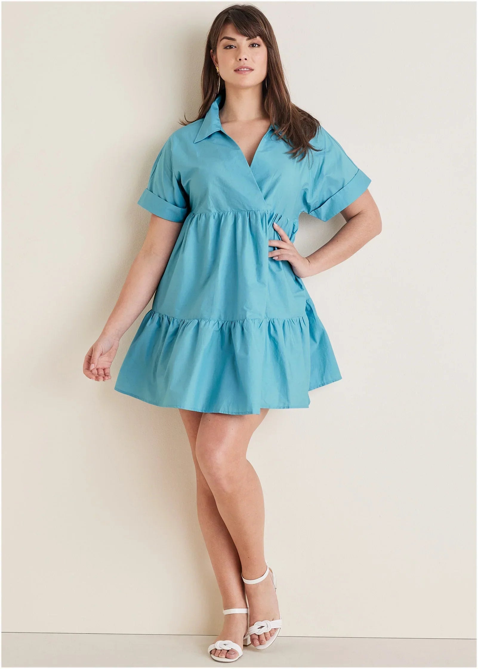 Cotton Poplin Tiered Dress Blue