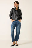 Faux Leather Ruffle Neck Shirt