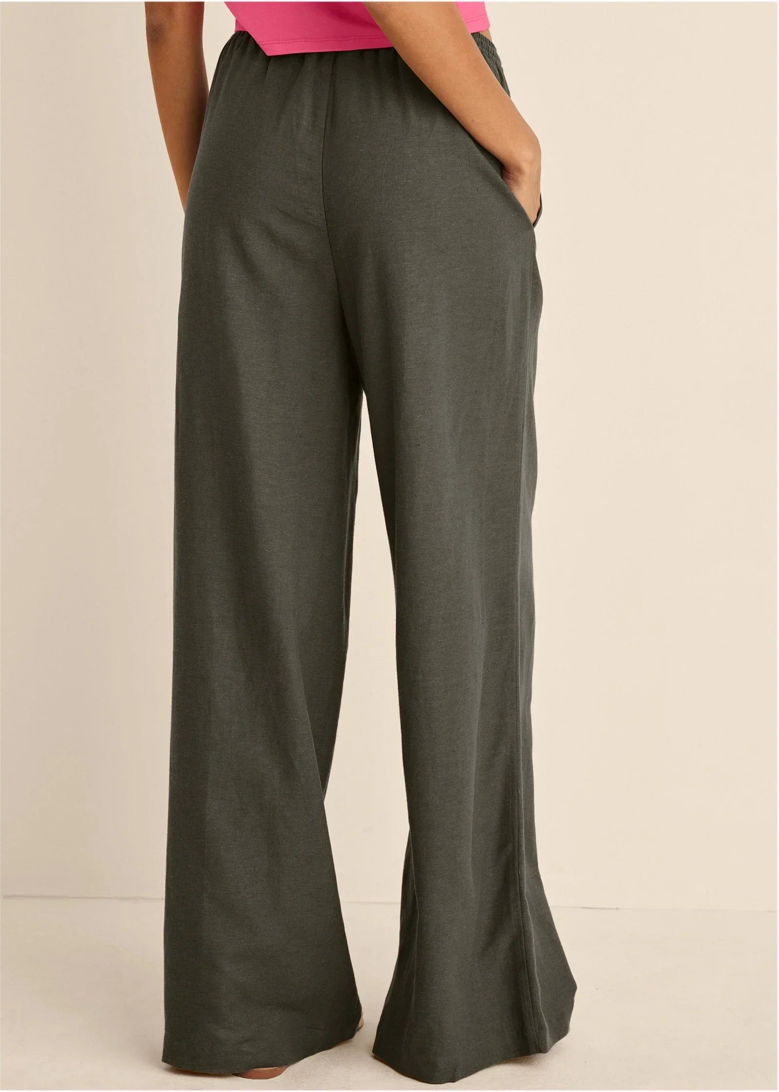 Linen Wide Leg Pants Olive
