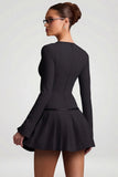 Long Sleeve Pleated Mini Dress in Black