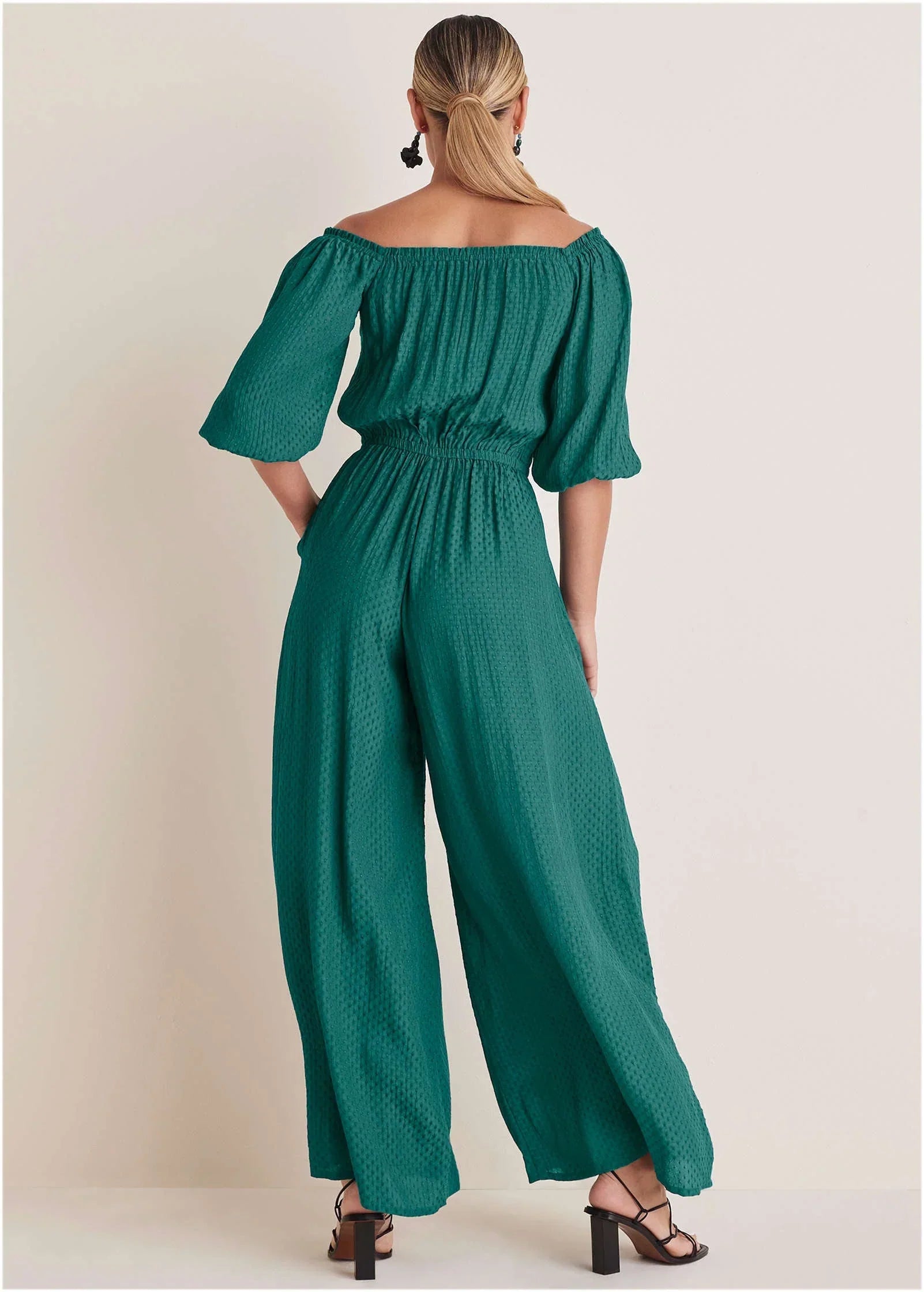 Off The Shoulder Jumpsuit Teal Green
