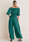 Off The Shoulder Jumpsuit Teal Green