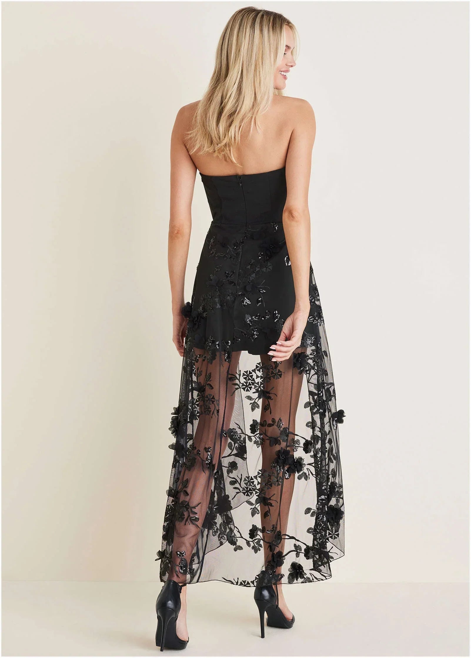 Sequin Applique Overlay Romper Jet Black