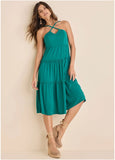 Key Hole Midi Dress Tropical Green