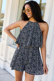 Spotlight Moment Black and White Daisy Print Halter Neck Romper