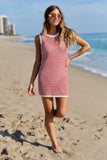Red Stripe Crochet Cover Up Dress