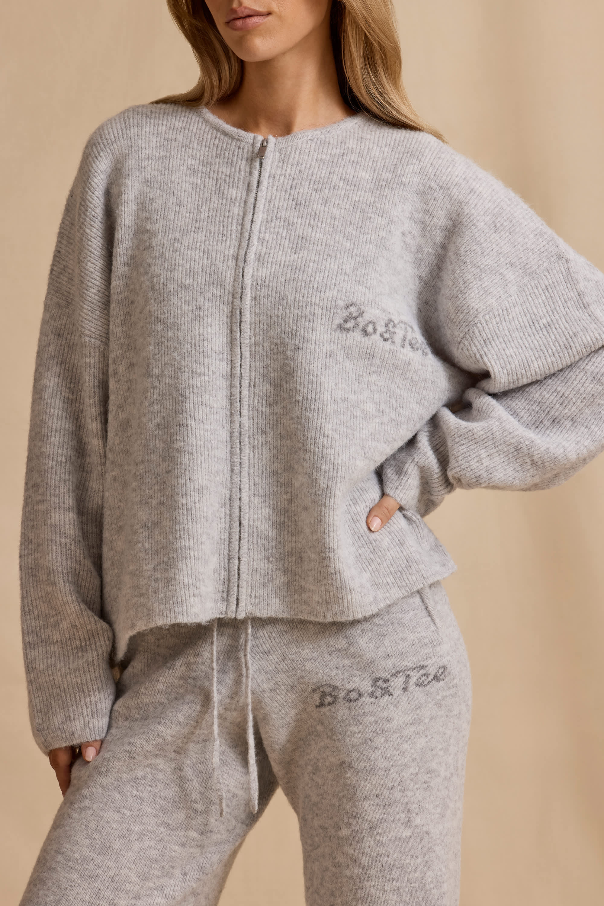 Oversized Zip Up Cardigan in Ice Marl