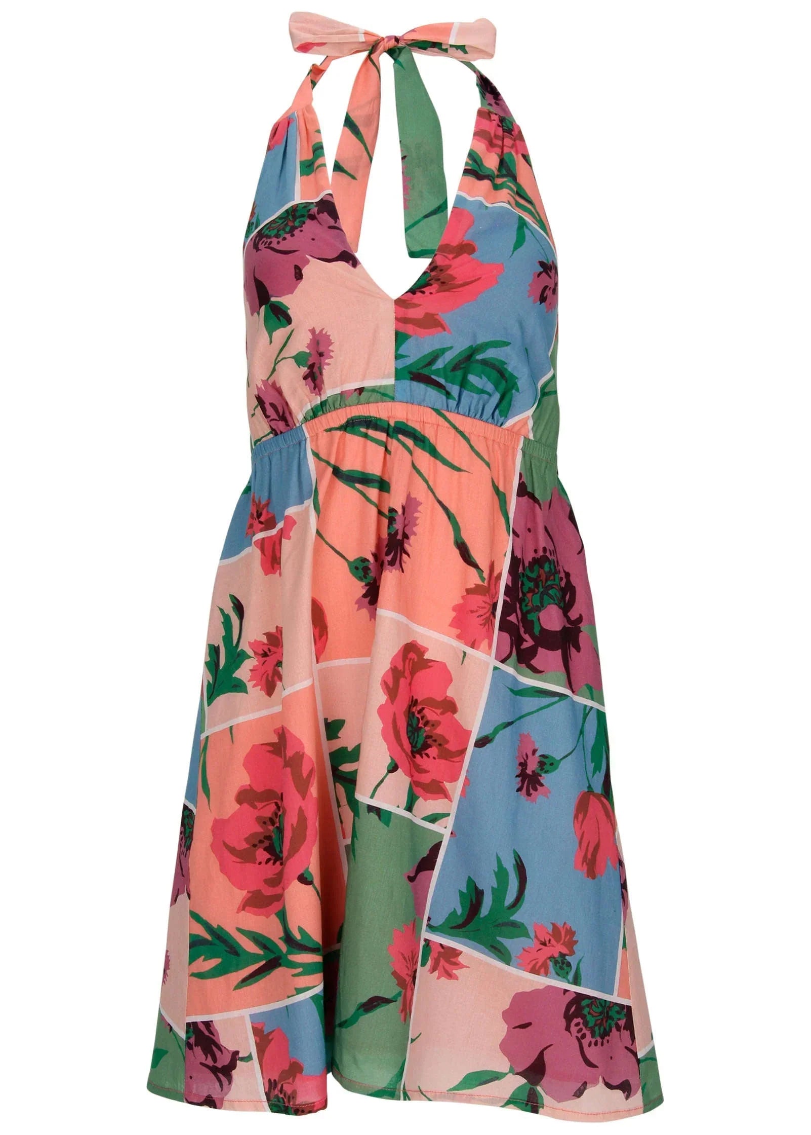 Halter Mini Dress Patchwork Bouquet