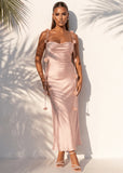 Truth Untold Satin Flower Detail Maxi Dress Pink