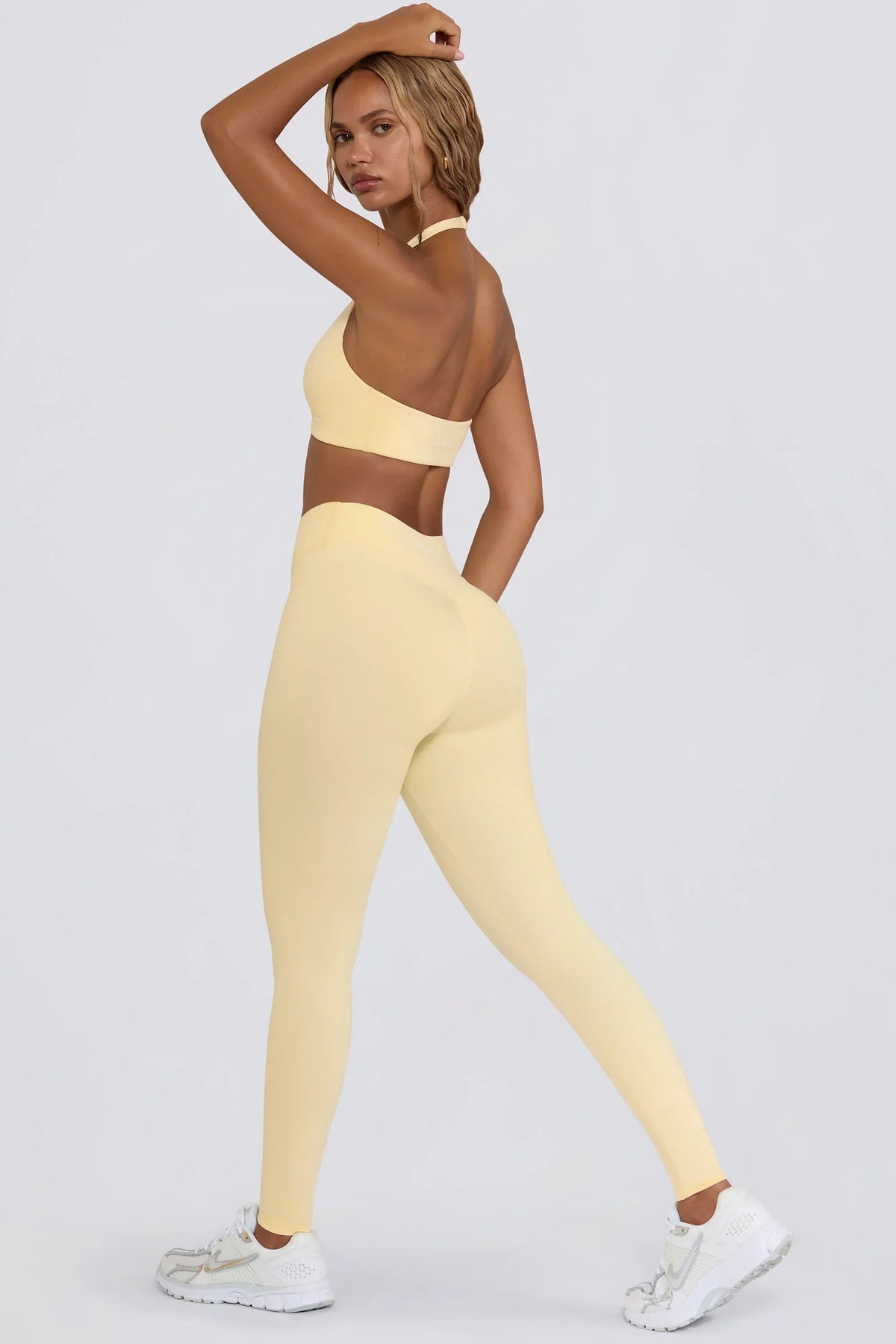 Brushed Jersey Ruched Mid Rise Leggings in Lemon Marl