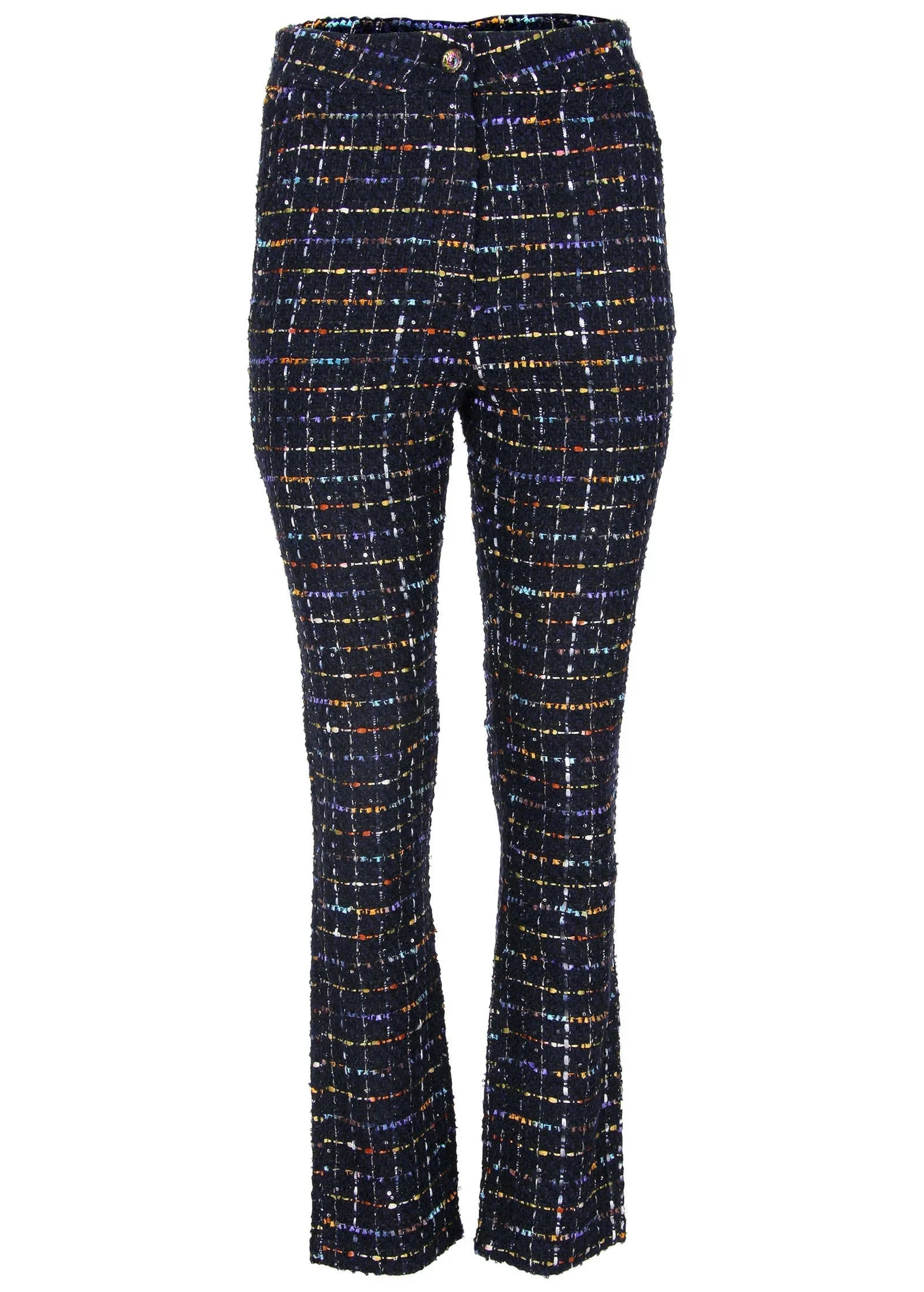 Tweed Straight Leg Trousers Black Multi