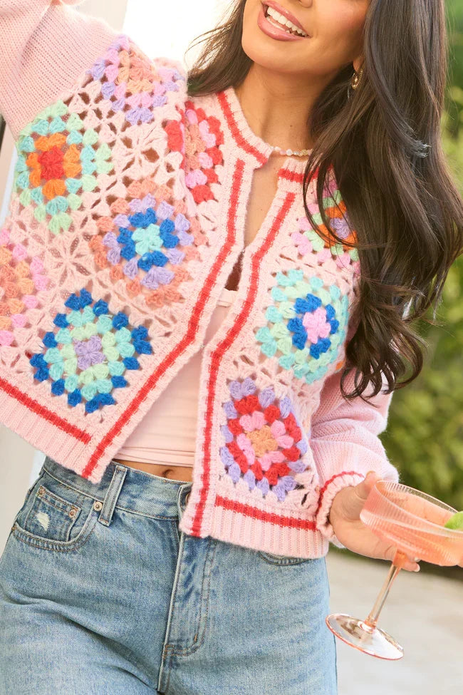 Emmie Pink Crochet Open Cardigan SALE