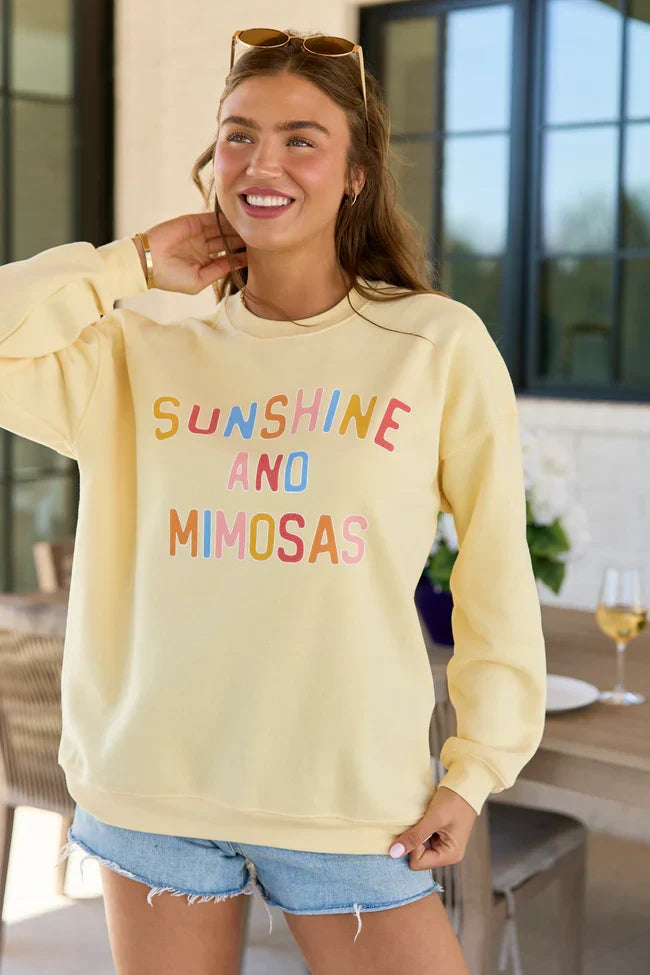 Sunshine And Mimosas Yellow Graphic Sweatshirt
