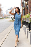 Romy Denim Button Front Maxi Dress FINAL SALE