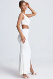 Hardware Detail One Shoulder Maxi Dress in White