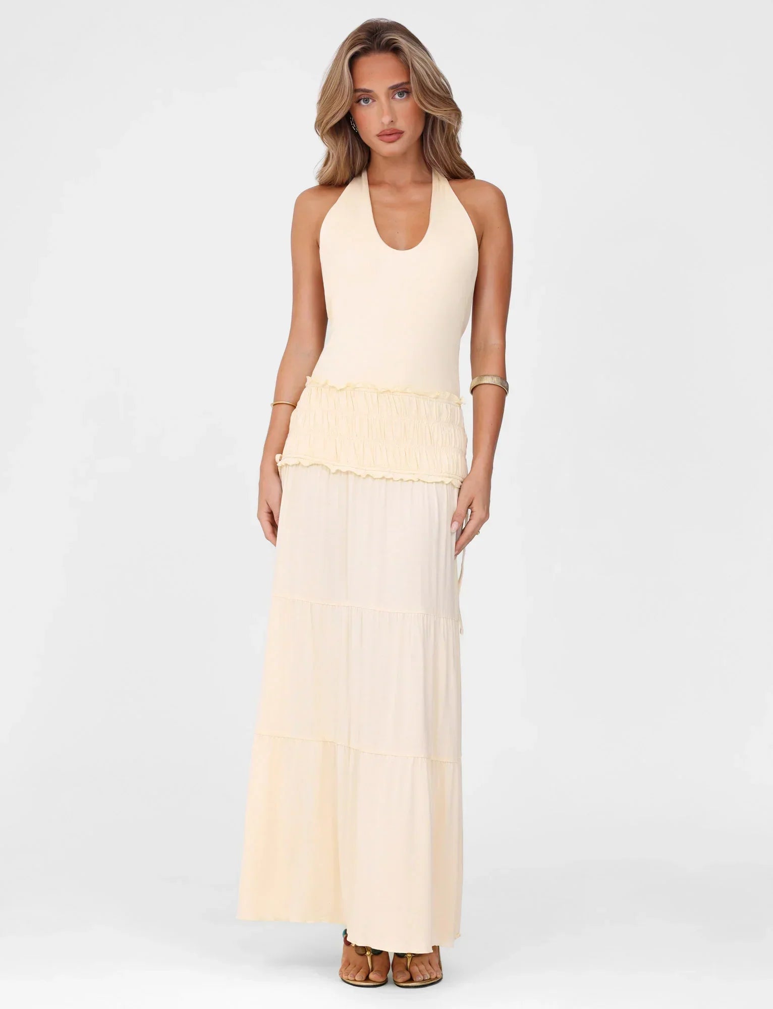 DENALI HALTER DRESS NEUTRAL BONE