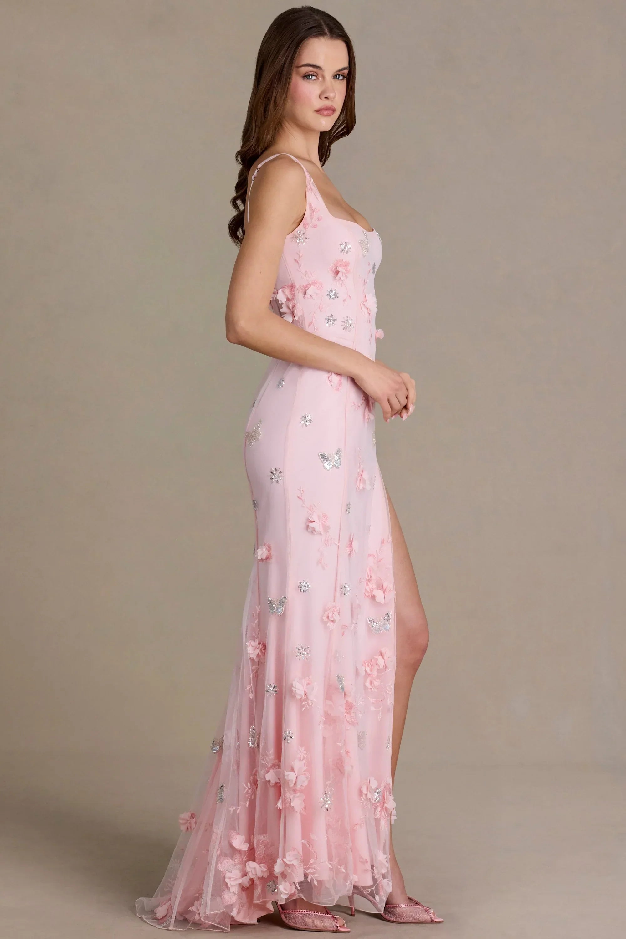 Embellished Corset Gown in Baby Pink