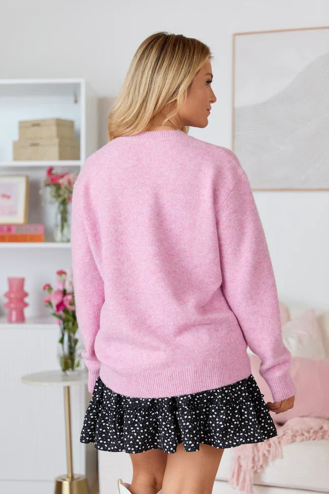 Adalyn Pink Oversized V Neck Sweater SALE