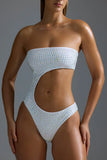 Embellished Cut Out Cheeky One Piece Swimsuit in White
