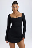 Modal Layered A Line Mini Dress in Black