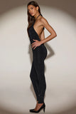 Embellished Jersey Halterneck Jumpsuit in Black