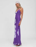 NOUR MESH MAXI DRESS PURPLE MACRO FLORAL