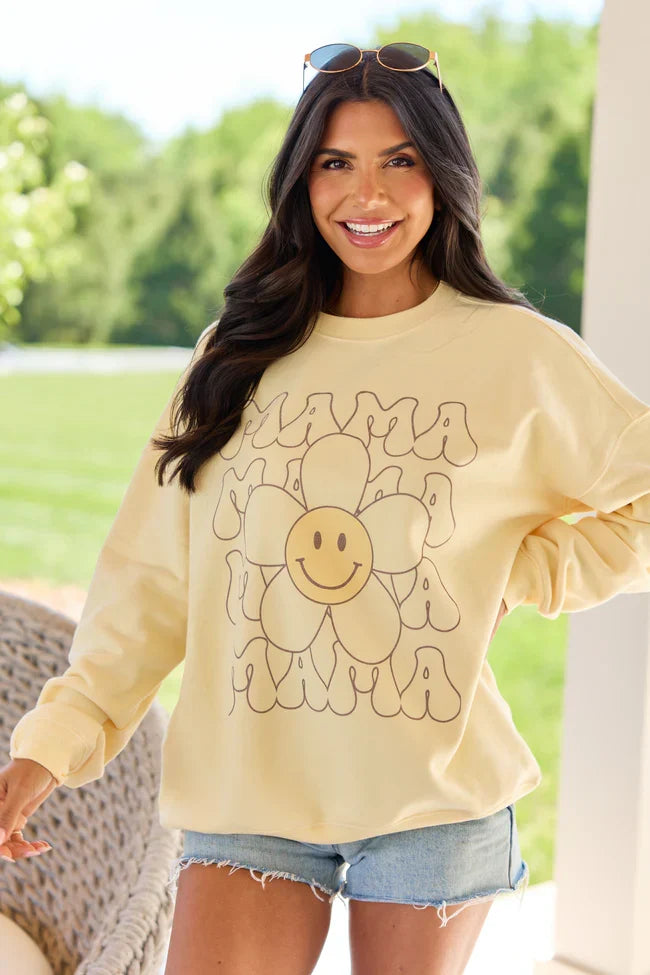 Retro Mama Daisy Yellow Graphic Sweatshirt