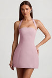 Pinstripe Halterneck Structured A Line Mini Dress in Mauve