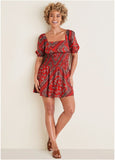 Cotton Voile Mini Dress Bandana Red