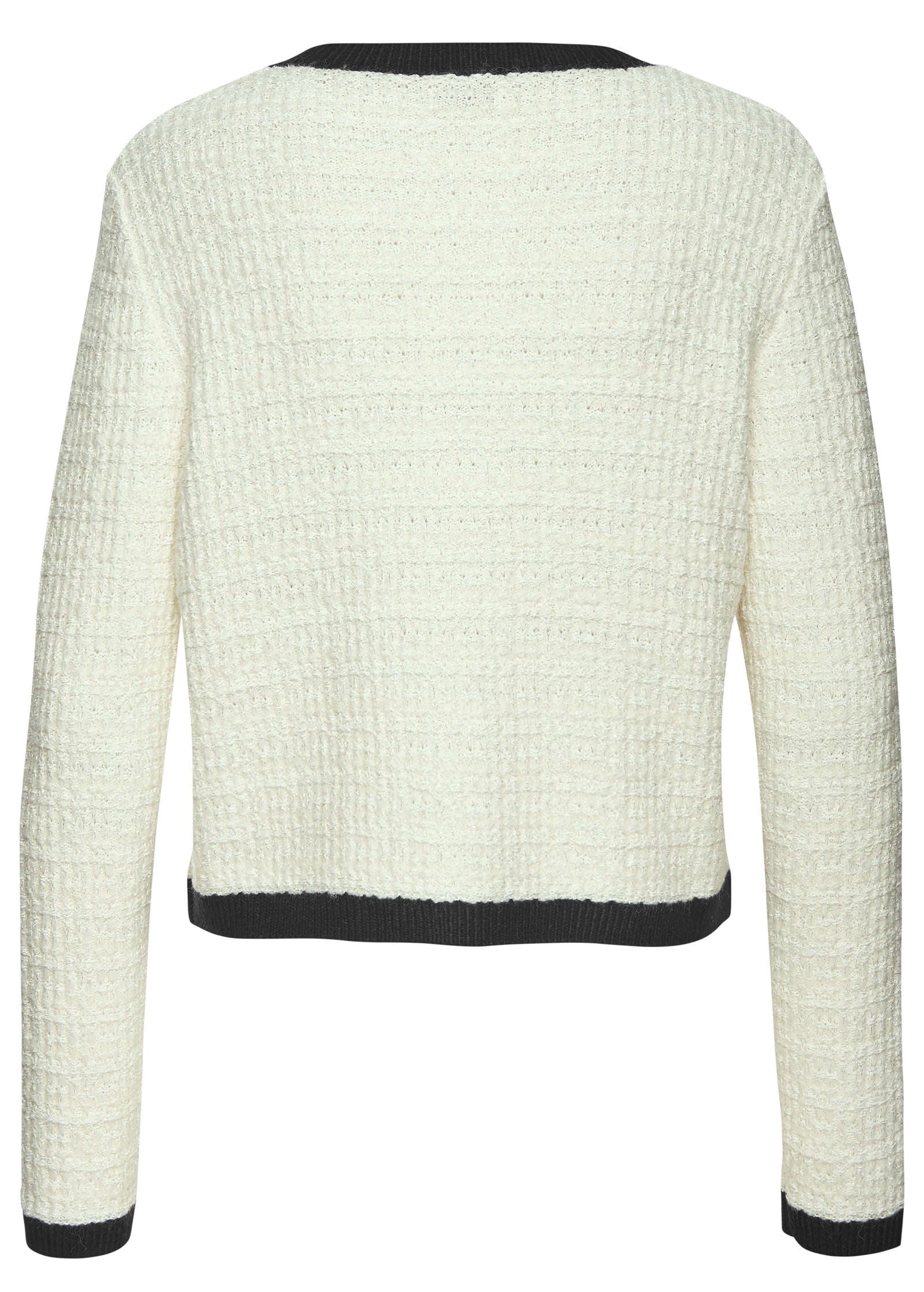 Collarless Tweed Blazer Cream Black