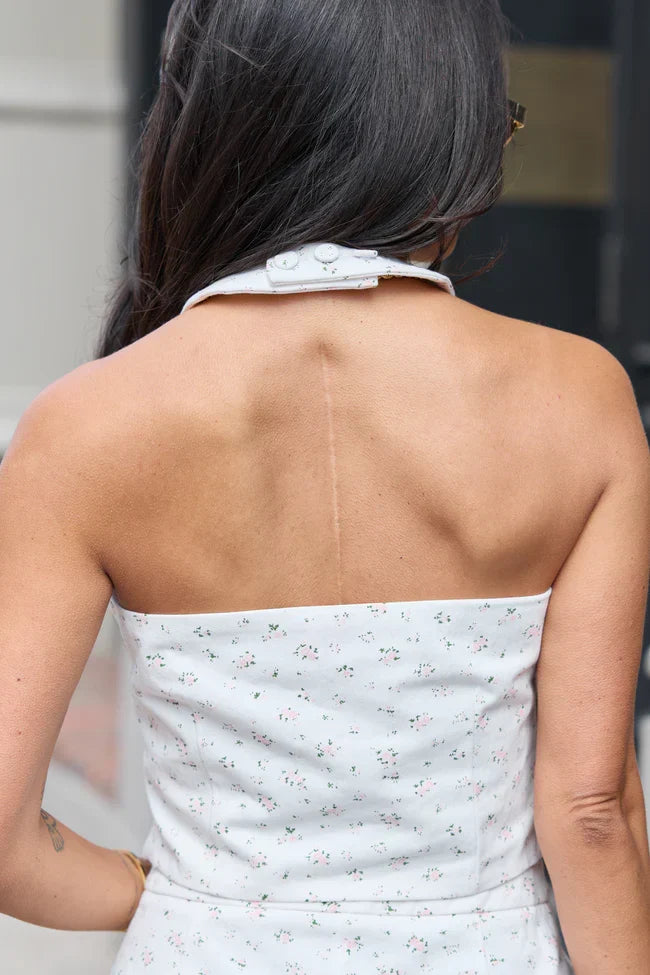 Meredith White And Pink Floral Halter Vest