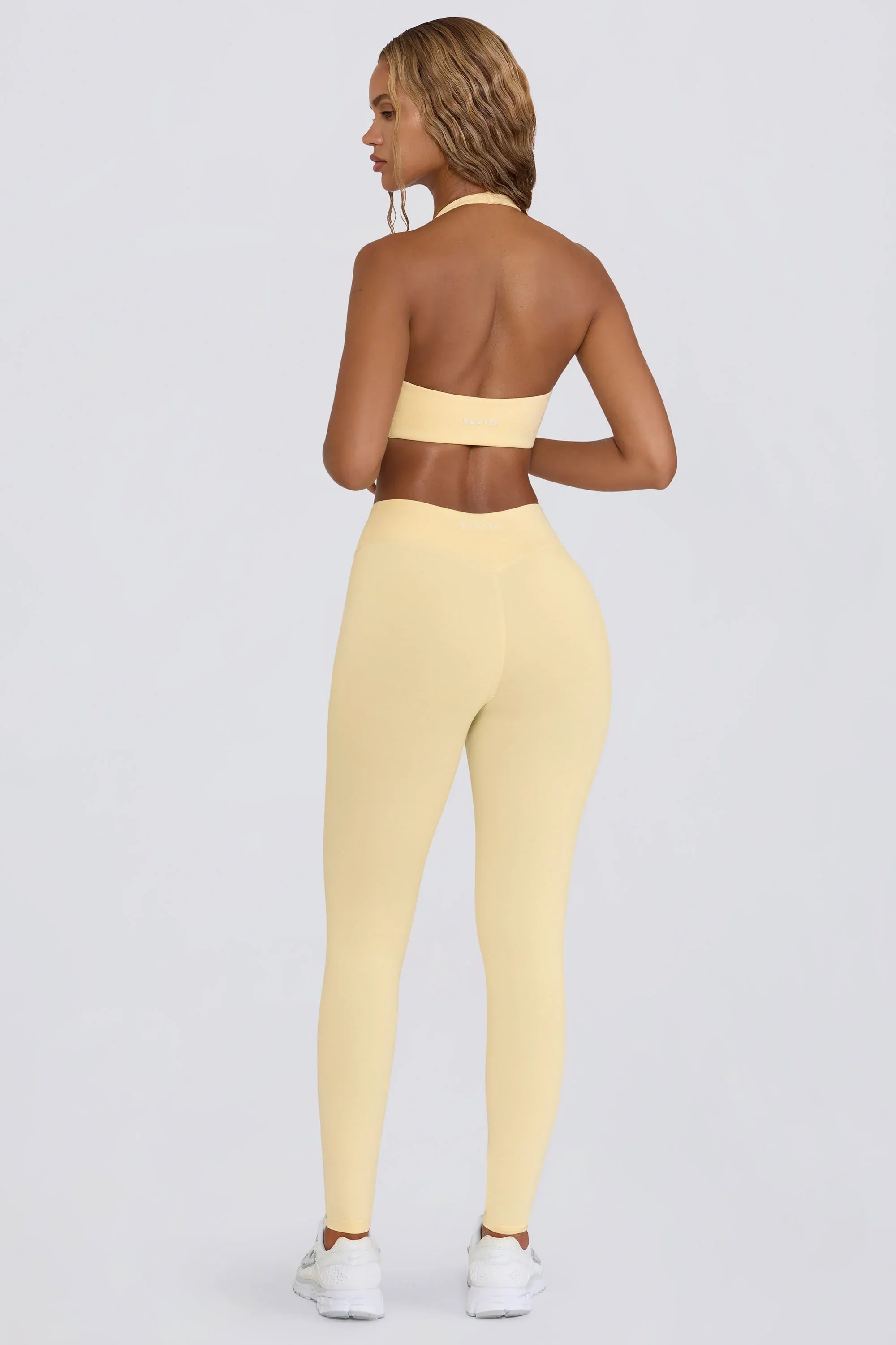 Brushed Jersey Ruched Mid Rise Leggings in Lemon Marl