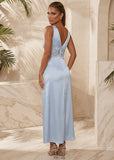 Miracles Happen Satin Maxi Dress Blue