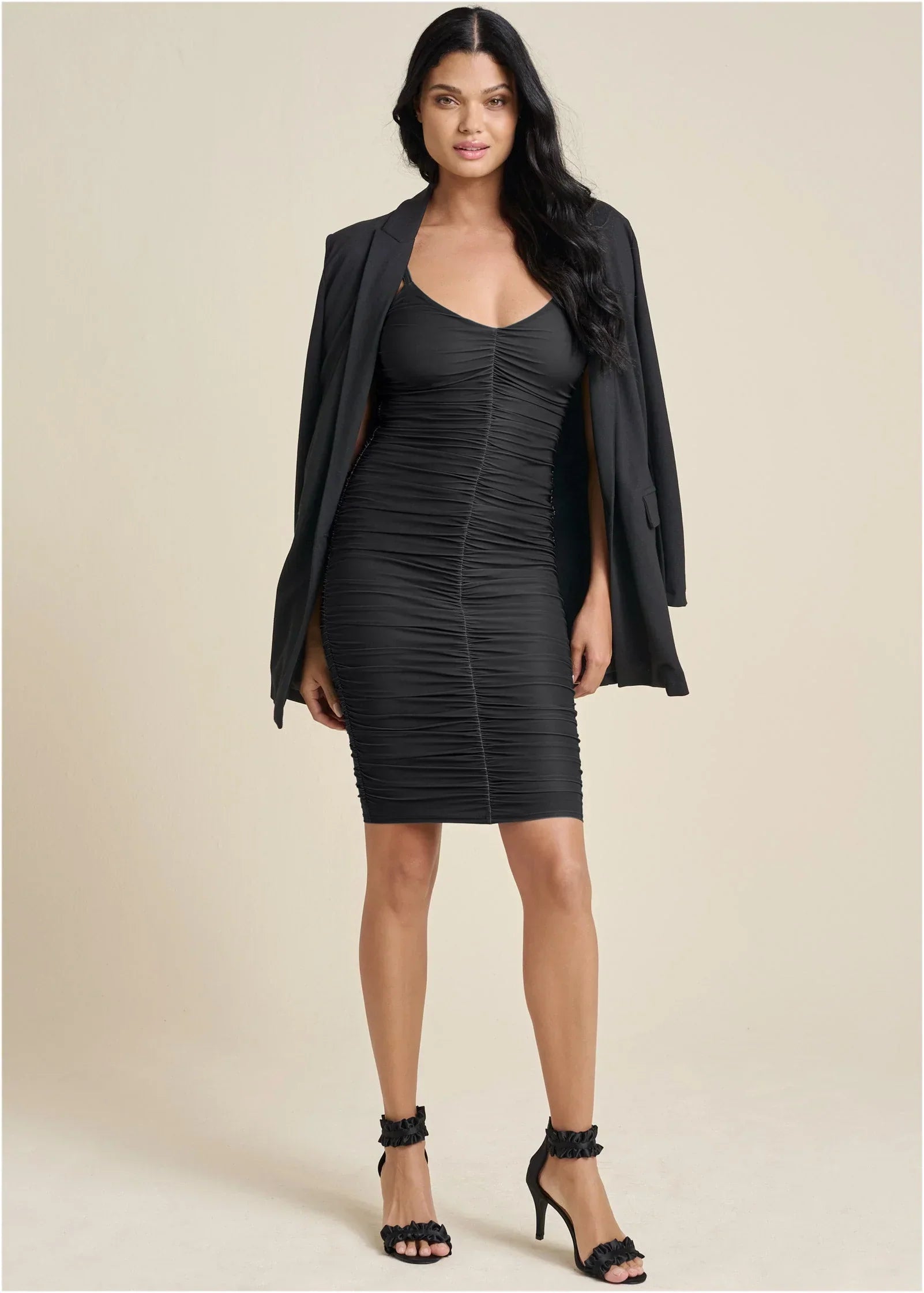 Ruched Mini Dress Jet Black
