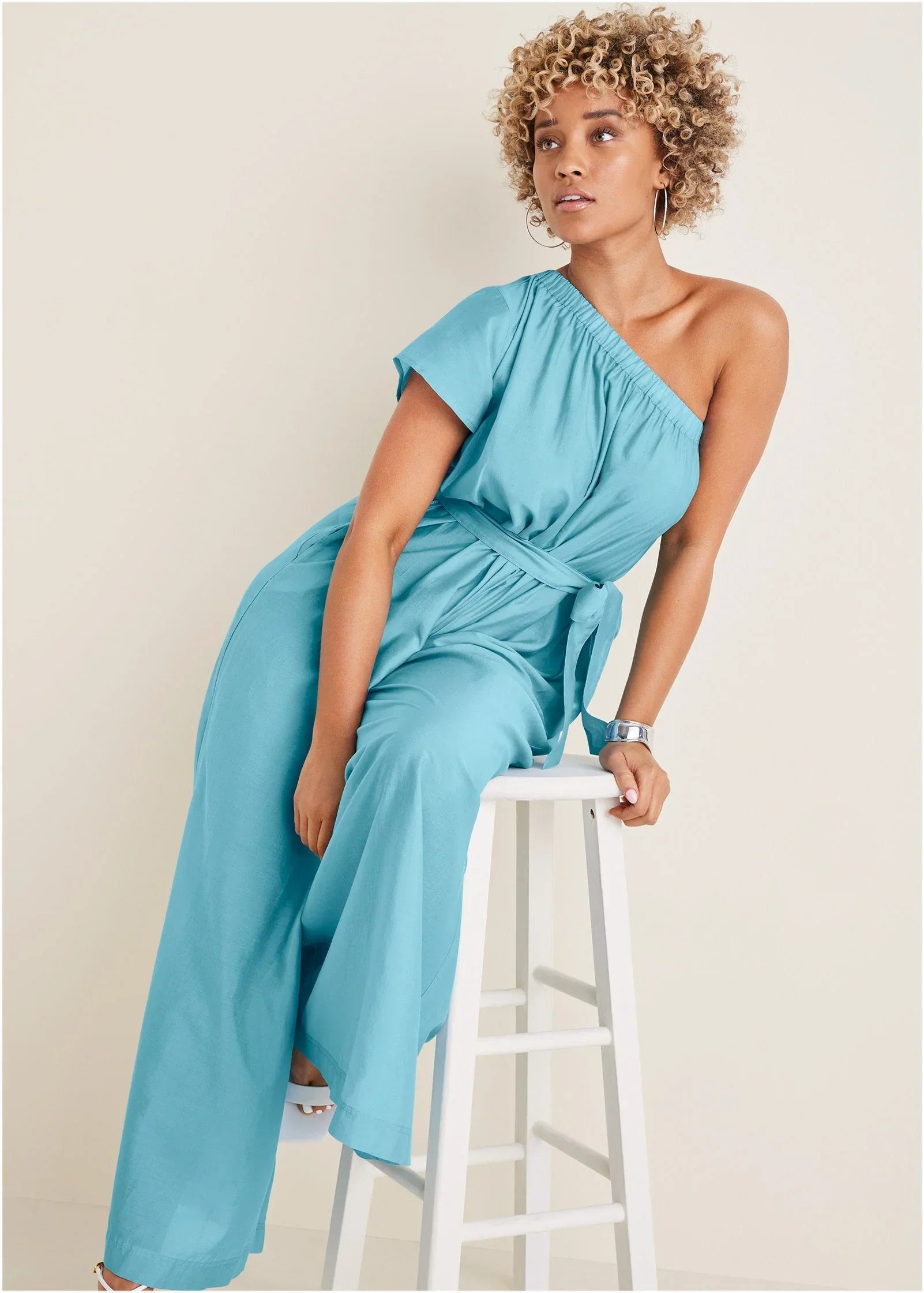 One Shoulder Jumpsuit Blue
