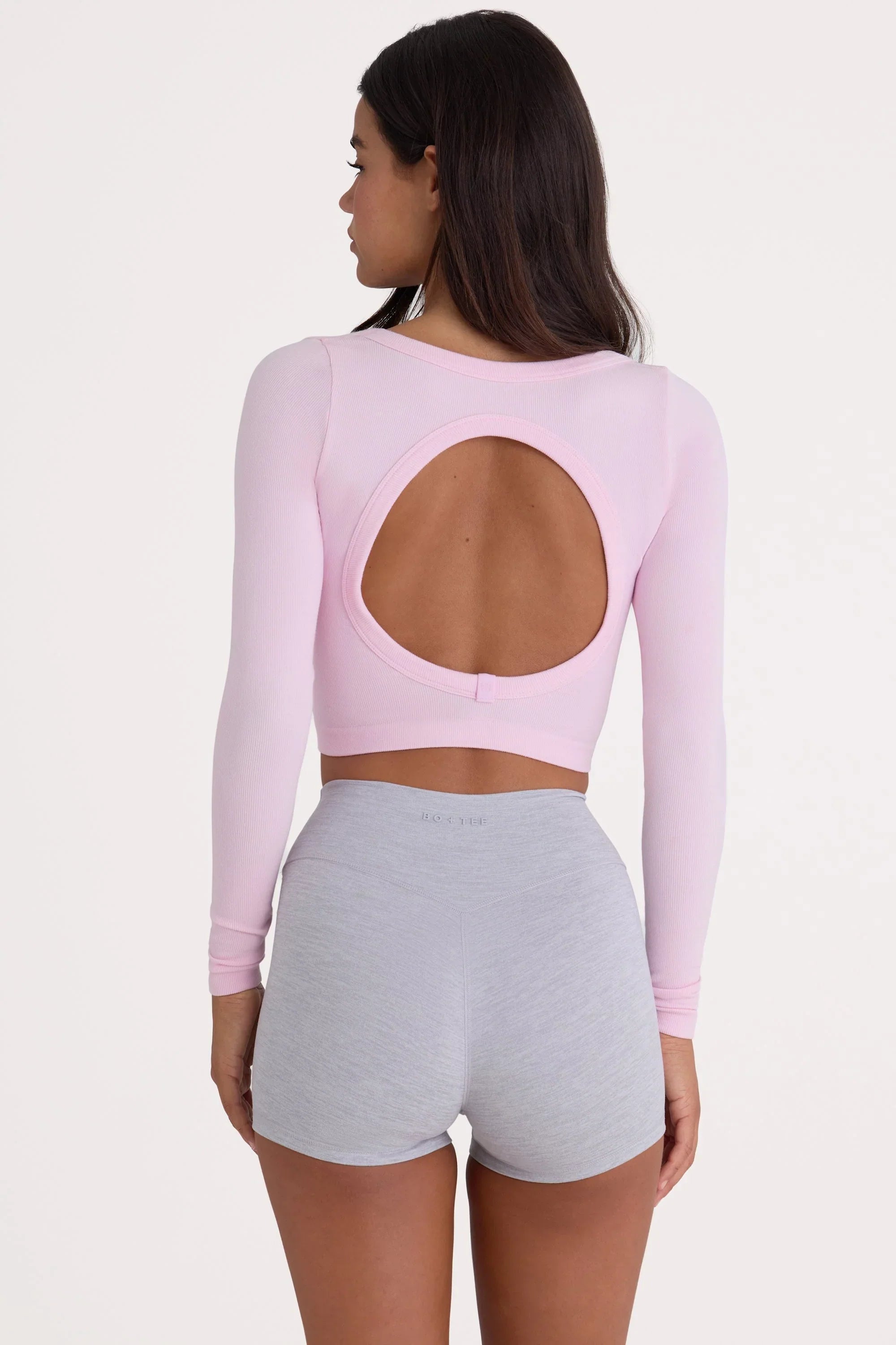 Seamless Soft Rib Cut Out Crop Top in Powder Pink