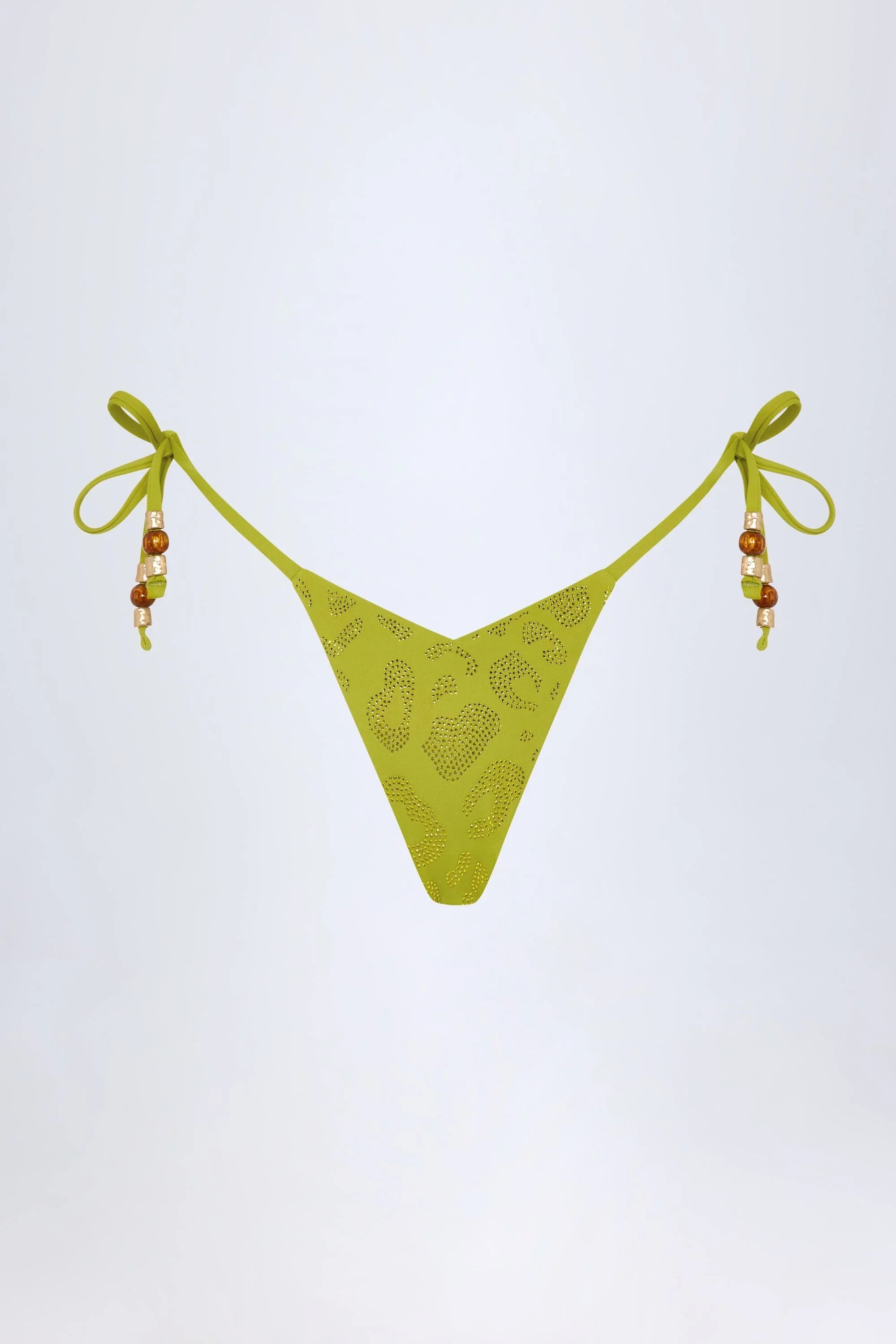 Charm Detail Thong Bikini Bottoms in Olive Green