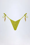 Charm Detail Thong Bikini Bottoms in Olive Green