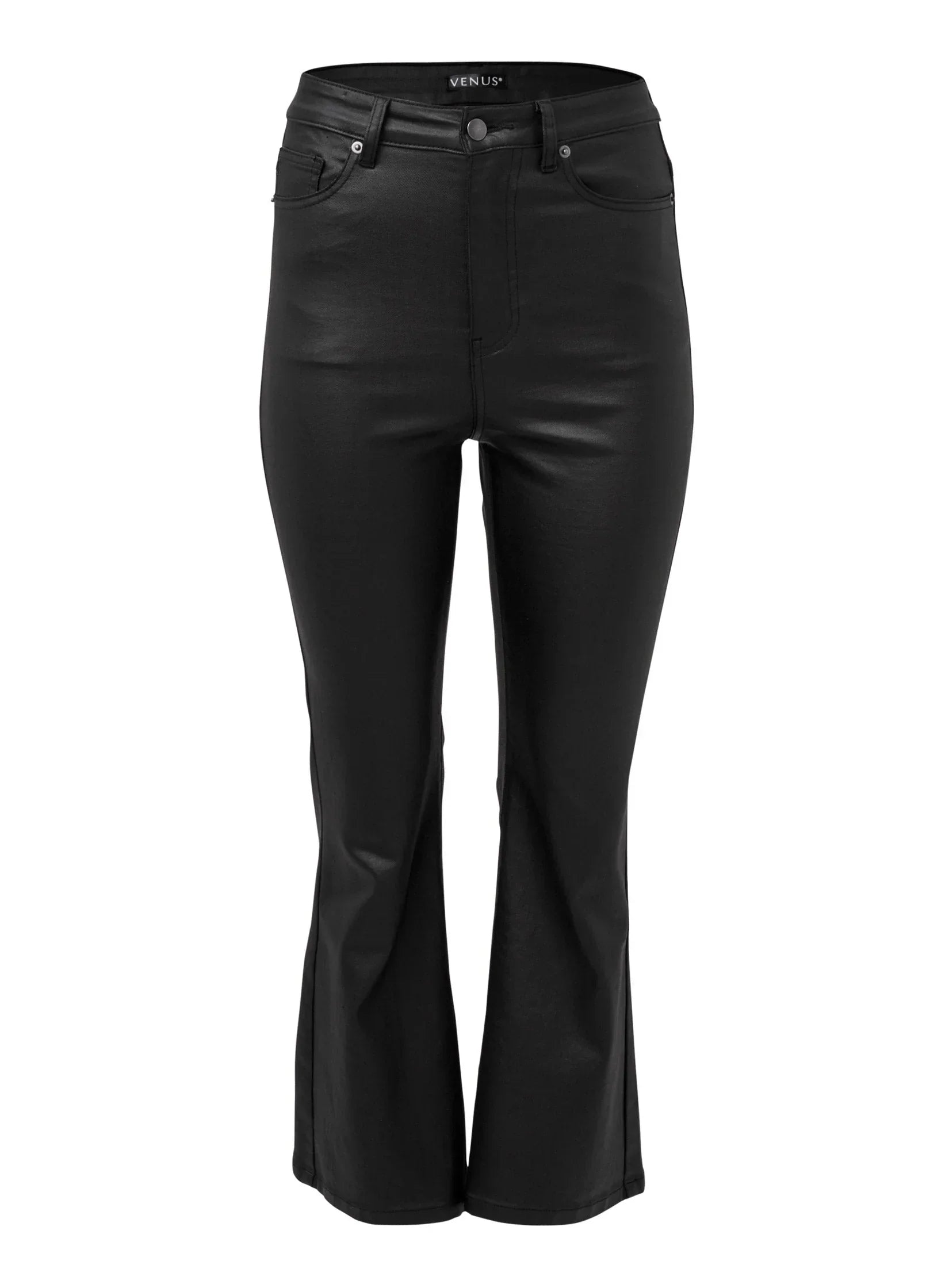 Coated Kick Flare Jeans Jet Black